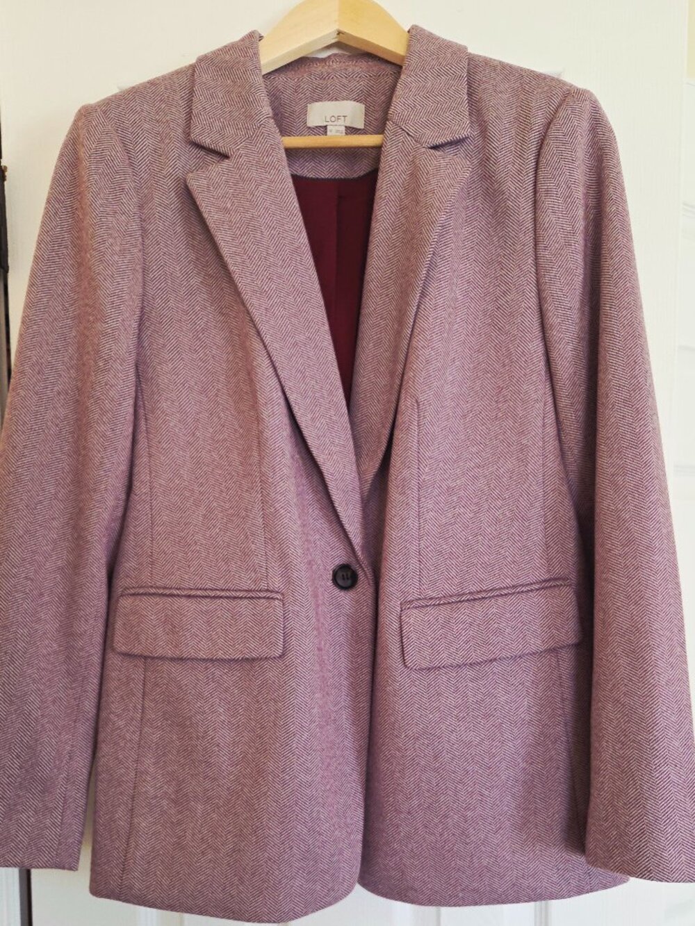 LOFT Burgundy Herringbone Blazer | Lined | Tailored Workwear
